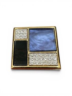 Vintage Yves Saint Laurent Gold Plated Geometric Brooch | Rhinestone Enamel